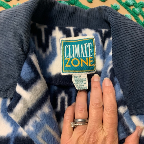VTG 90’s Aztec Fleece jacket “Climate Zone” corduroy collar and sleeve cuffs MED - Picture 3 of 8